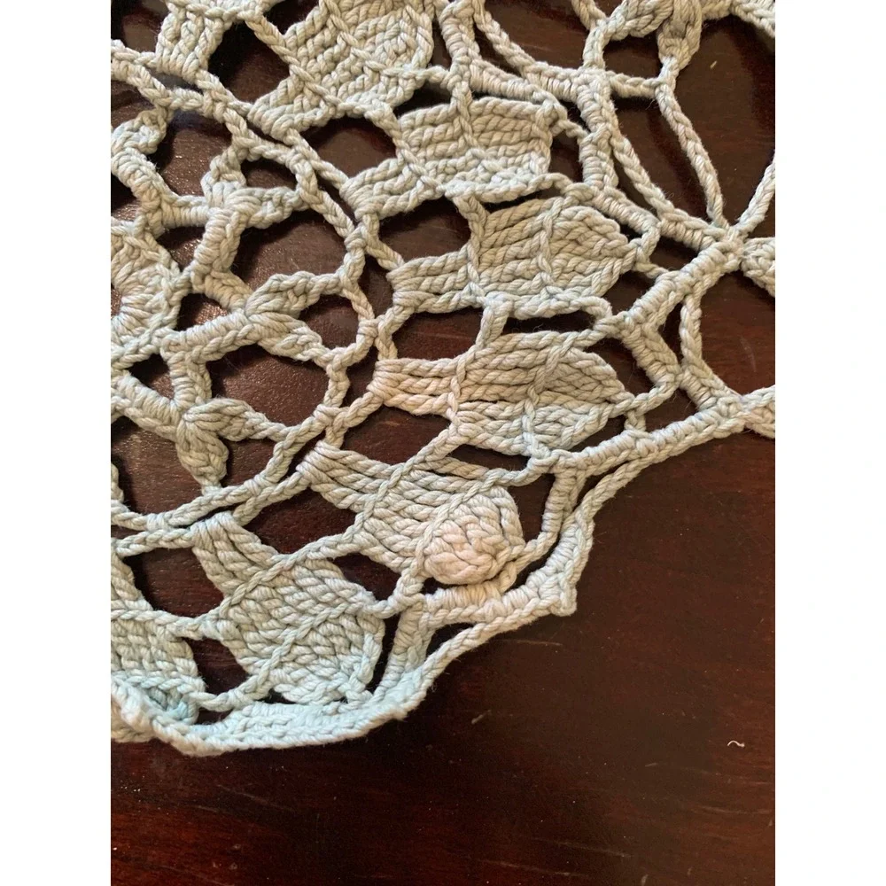 Vintage Handmade Crochet Lace Table Runner Sage Green Cotton Floral Doily 26